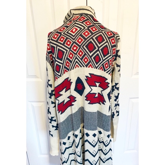 Long ivory tribal print duster cardigan - Picture 6 of 8